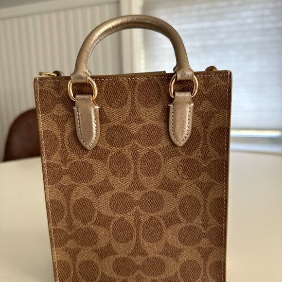 Mini Coach Brown Tote Bag with Gold Accents - Picture 5 of 15